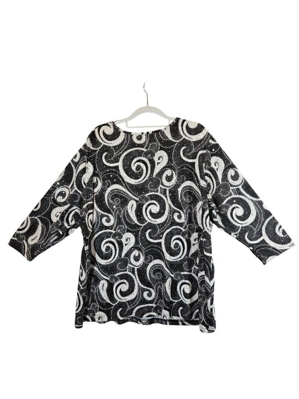 Russell Kemp Sparkly Swirl Pattern Top 3/4 Sleeve V-Neck Womens 2X career casual